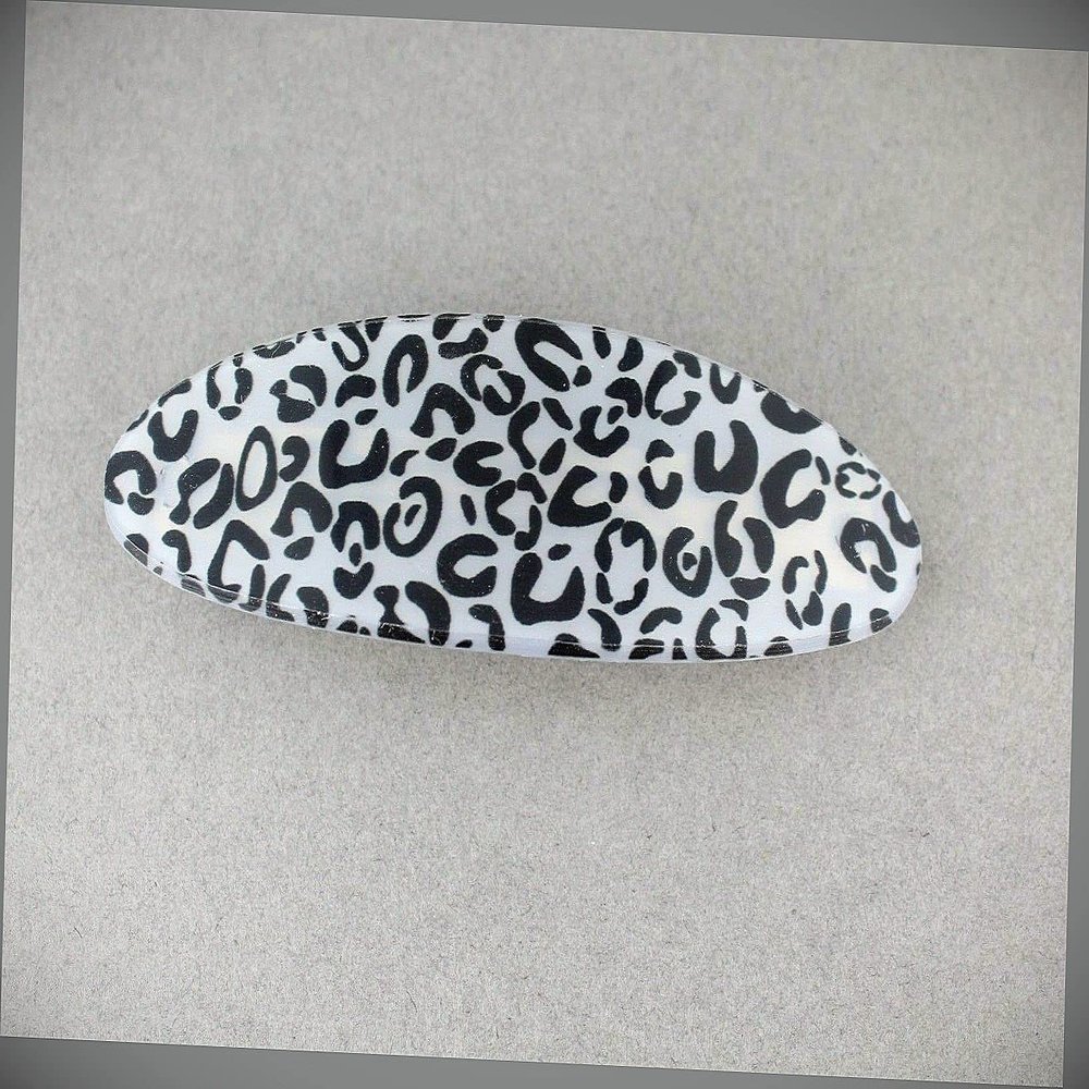 Black Grey Cheetah Leopard Print Curved Barrette Hair Clip Accessory 3.5" Long Fashion hair Accessories for Women