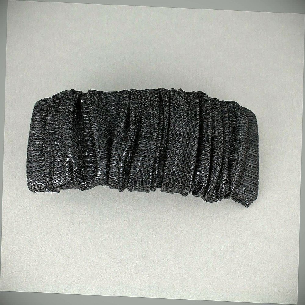 Black Barrette Scrunched Metallic Shiny Fabric Rectangle Hair Clip 3.75" Long Fashion hair Accessories for Women
