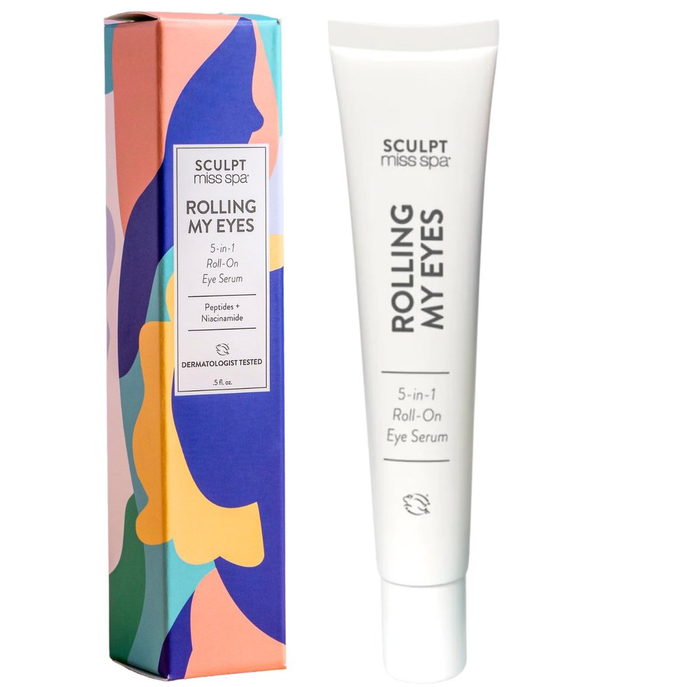 Miss Spa Eye Serum 5-in-1 Roll On Cream, Helps De-puff and Brighten Under and Around Eyes, Anti-Aging Under Eye Roller Helps with Fine Lines and Dark Circles, Vitamin B3,
