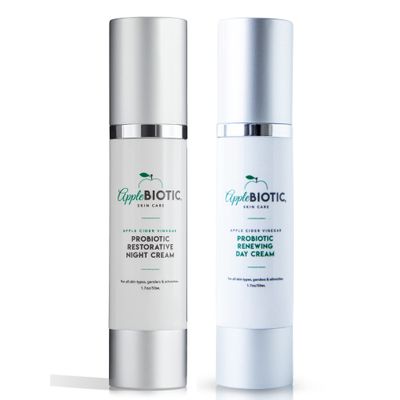 Apple Cider Vinegar Night & Day Cream Duo with Vitamin B3, Green Tea and Chamomile Extracts for Dry, Oily, Sensitive Skin, Skincare for men, women, teens