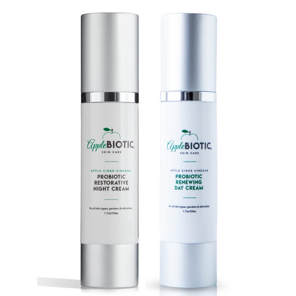 Apple Cider Vinegar Night & Day Cream Duo with Vitamin B3, Green Tea and Chamomile Extracts for Dry, Oily, Sensitive Skin, Skincare for men, women, teens