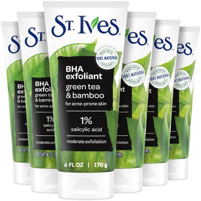 St. Ives Blackhead Clearing Face Scrub, Clears Blackheads & Unclogs Pores, Green Tea & Bamboo, Salicylic Acid Acne Treatment Facial Scrub, Moderate Exfoliator with Natural Exfoliants 6 oz, 6 Pack