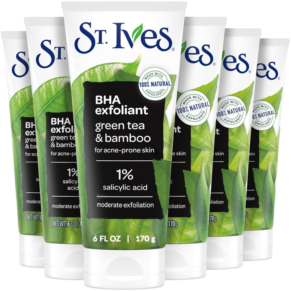 St. Ives Blackhead Clearing Face Scrub, Clears Blackheads & Unclogs Pores, Green Tea & Bamboo, Salicylic Acid Acne Treatment Facial Scrub, Moderate Exfoliator with Natural Exfoliants 6 oz, 6 Pack