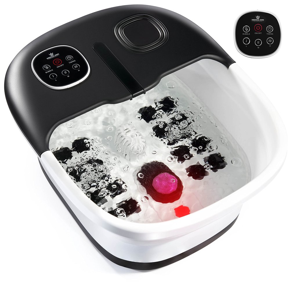 Medical king Foot Spa with Heat and Massage and Jets Includes A Remote Control A Pumice Stone Collapsible Massager with Bubbles and Vibration