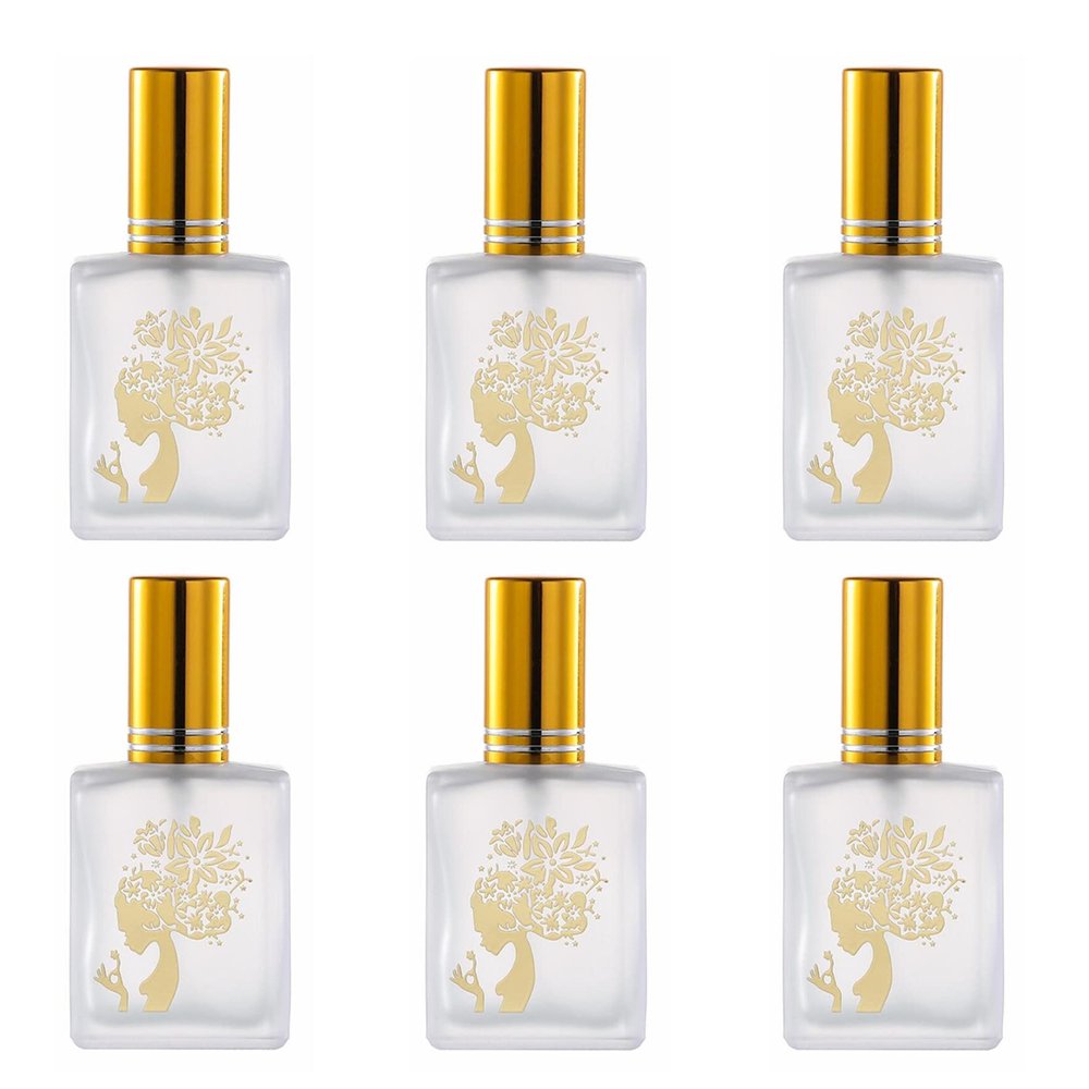 15ML Glass Perfume Bottles Empty Frosted Spray Perfume Bottles Square Refillable Portable Refillable Reusable Perfume Atomizer Vials Refillable Cosmetic Containers for Perfume Essential Oils Liquids (Gold Top)