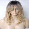 Short Wavy Blonde Wigs ombre for white women medium length wolf -tail wave wig with bangs Synthetic wig Highlight for white Women (Blonde Mixed 3165) view 1
