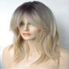 Short Wavy Blonde Wigs ombre for white women medium length wolf -tail wave wig with bangs Synthetic wig Highlight for white Women (Blonde Mixed 3165) view 2