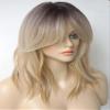 Short Wavy Blonde Wigs ombre for white women medium length wolf -tail wave wig with bangs Synthetic wig Highlight for white Women (Blonde Mixed 3165) view 3