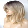 Short Wavy Blonde Wigs ombre for white women medium length wolf -tail wave wig with bangs Synthetic wig Highlight for white Women (Blonde Mixed 3165) view 4