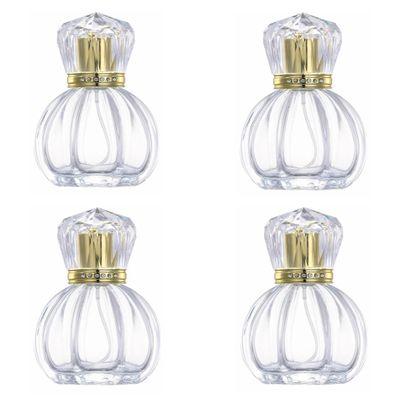 50ML Glass Perfume Bottles Empty Clear Crystal Spray Perfume Bottles with Gold Top Pumpkin Refillable Portable Refillable Reusable Perfume Atomizer Vials Refillable Cosmetic Containers for Perfume Essential Oils Liquids,4 Pack