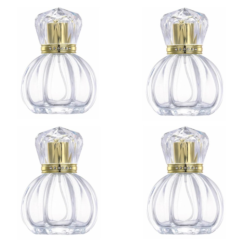 50ML Glass Perfume Bottles Empty Clear Crystal Spray Perfume Bottles with Gold Top Pumpkin Refillable Portable Refillable Reusable Perfume Atomizer Vials Refillable Cosmetic Containers for Perfume Essential Oils Liquids,4 Pack