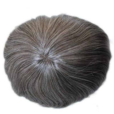 Suncolorhair Thin Skin Mens Toupee Human Hair With Grey Dark Brown Mixed 40% Grey Hair System (240#-2# color with 40% grey)