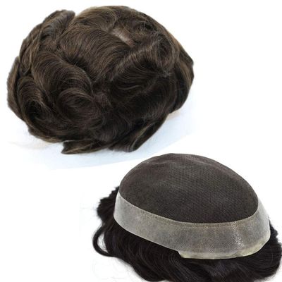 100% Human Hair Toupee for Men Hairpiece for Men Soft Thin French Lace Breathable Hair System Natural Looking Clear Poly Skin Around Wigs Transparent Lace Skin Hairpiece Replacement (8"x10", #1 Jet Black-120% Light to Medium Density)