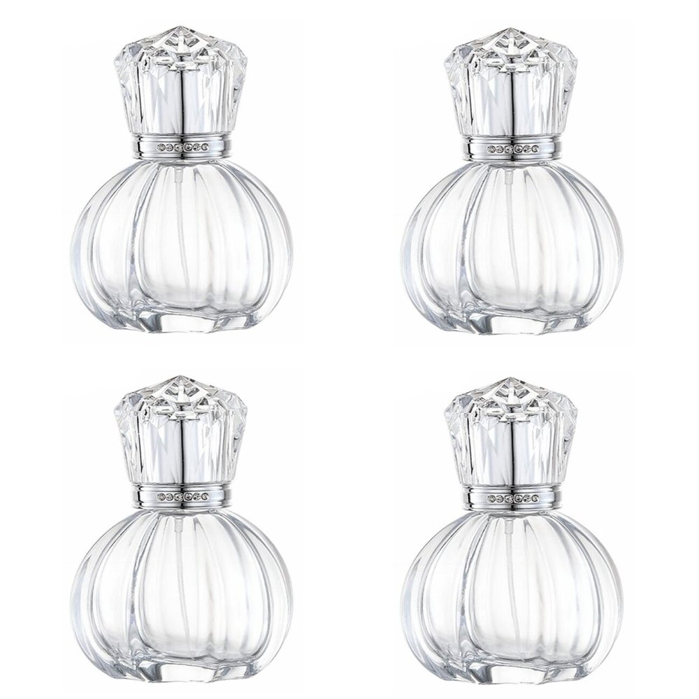 50ML Glass Perfume Bottles Empty Clear Crystal Spray Perfume Bottles with Siver Top Pumpkin Refillable Portable Refillable Reusable Perfume Atomizer Vials Refillable Cosmetic Containers for Perfume Essential Oils Liquids,4 Pack