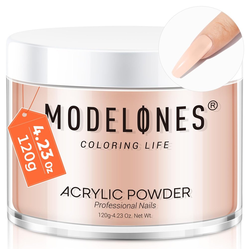 Modelones Acrylic Powder, 4.23oz/120g Cover Nude Blush Large Capacity Professional Acrylic Nail Powder Polymer for 3D French Nails Manicure Extensions & Carving