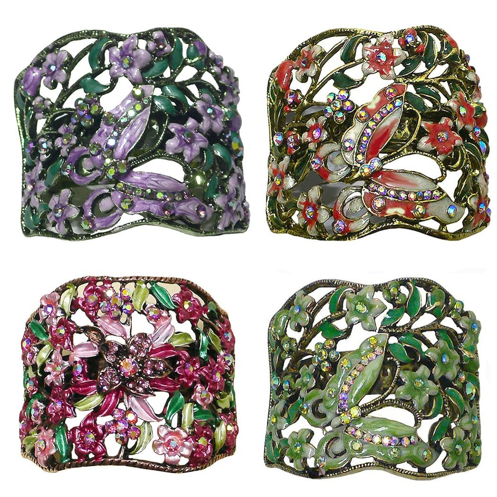 Set of 4 Crystal Butterfly Hair Holder Barrettes Ponytail Hair Barrettes for Women Girls YY86900-4gPurpleSiennaRoseGrn