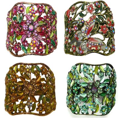 Set of 4 Crystal Butterfly and Flower Hair Holder Barrettes Ponytail Hair Barrettes YY86900-5roseAutgBrnGrn