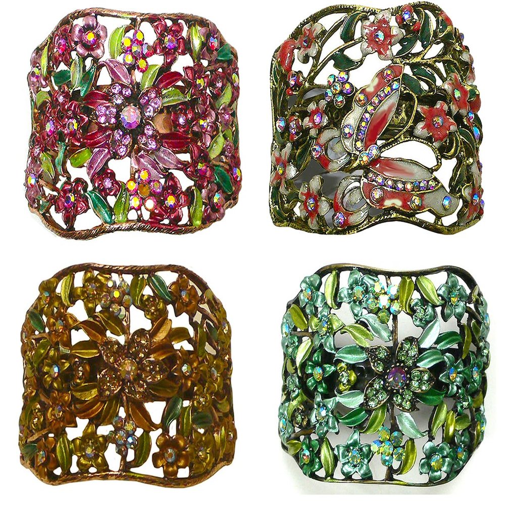 Set of 4 Crystal Butterfly and Flower Hair Holder Barrettes Ponytail Hair Barrettes YY86900-5roseAutgBrnGrn