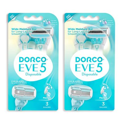 EVE 5 Women's Disposable Razors Smooth Touch | Wide moisture bar, 5 Blades for smooth shave | Multipurpose Hair Remover | 2 pack (6counts)
