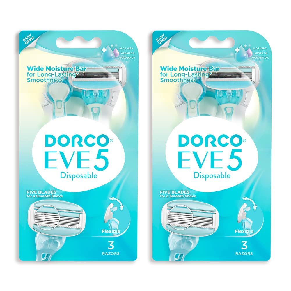 EVE 5 Women's Disposable Razors Smooth Touch | Wide moisture bar, 5 Blades for smooth shave | Multipurpose Hair Remover | 2 pack (6counts)