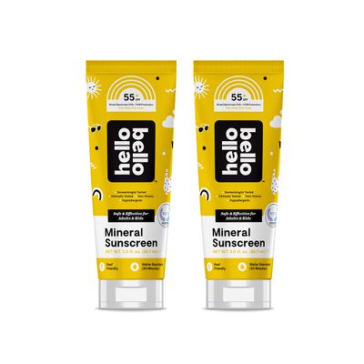 Hello Bello Mineral SPF 55 Sunscreen Lotion I Broad Spectrum UVA/UVB Protection, Water Resistant and Reef Friendly Sun Protection for Babies and Kids I 6 Fl Oz (2 Packs of 3oz)