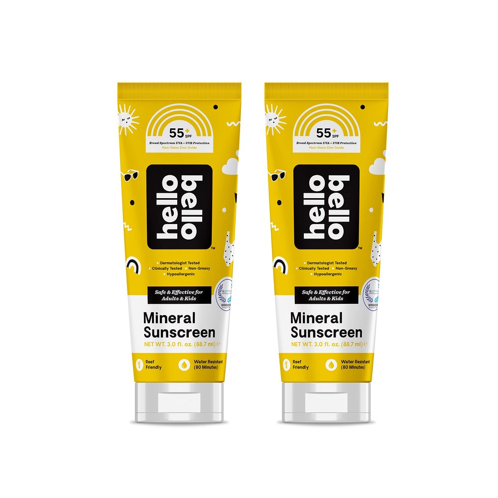 Hello Bello Mineral SPF 55 Sunscreen Lotion I Broad Spectrum UVA/UVB Protection, Water Resistant and Reef Friendly Sun Protection for Babies and Kids I 6 Fl Oz (2 Packs of 3oz)