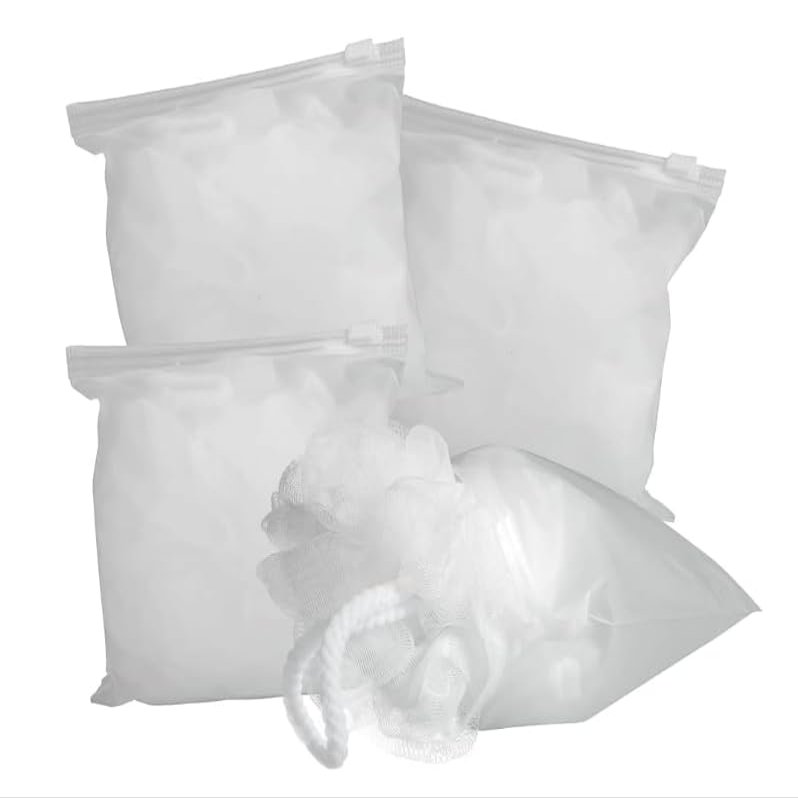 +Skin Travel Size Gym Small (35gm) Shower Bath Loofah Sponge Scrub Mesh Pouf Puff with Waterproof Resealable Case for Home, Travel, and Gym use (4 Pack)