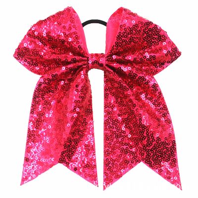 Xansema 6.5 Inches Sequins Hair Bows Elastic Hair Tie Ribbon Large Cheer Bow Ponytail Holder Hair Band for Women Girls Kids Teens (Rose)
