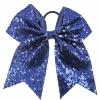 Xansema 6.5 Inches Sequins Hair Bows Elastic Hair Tie Ribbon Large Cheer Bow Ponytail Holder Hair Band for Women Girls Kids Teens (Navy) view 1