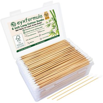 400 Pcs 6 Inch Long Cotton Swabs with Storage Box - 100% Natural Cotton Buds with Bamboo Sticks - Non Sterile Cotton Tipped Applicators for Dog Ear & Gun Cleaning, Makeup Remover