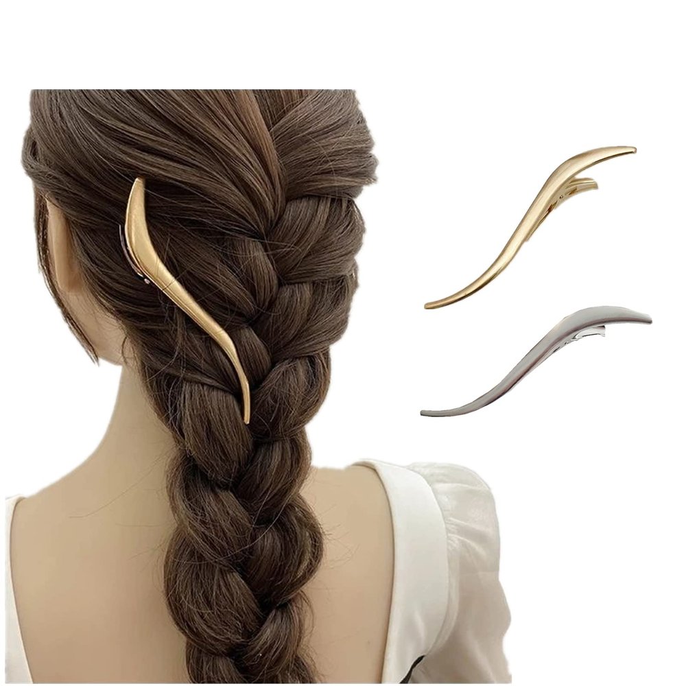 2 Pieces Duckbill Clips for Womens Girls 5.1 Inches S Shape Wavy Anti Slip Barrette Metal Hairpin Ponytail Hair Clip