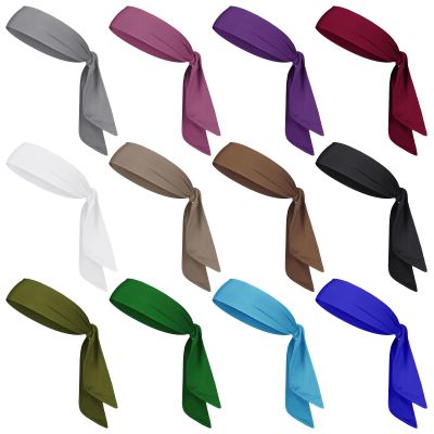 12 Pack Dark Color Tie Headbands Bulk for Sports Men Women Athletic Tennis Head Band Ninja Karate Headbands Adjustable Elastic Bandana Sweatbands Hair Wrap Bands for Basketball Running Workout