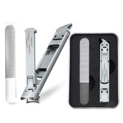 Foldable Double Head Nail Clipper Tool,Slim Large Opening Nail Clipper Set,Large Anti-Splash Nail Clipper,Portable Nail Clipper for Men and Women (silver)