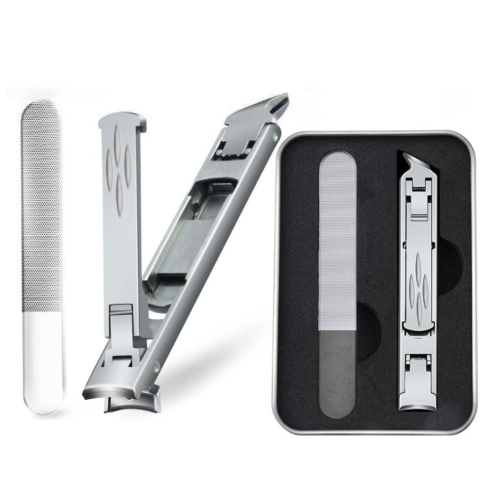 Foldable Double Head Nail Clipper Tool,Slim Large Opening Nail Clipper Set,Large Anti-Splash Nail Clipper,Portable Nail Clipper for Men and Women (silver)