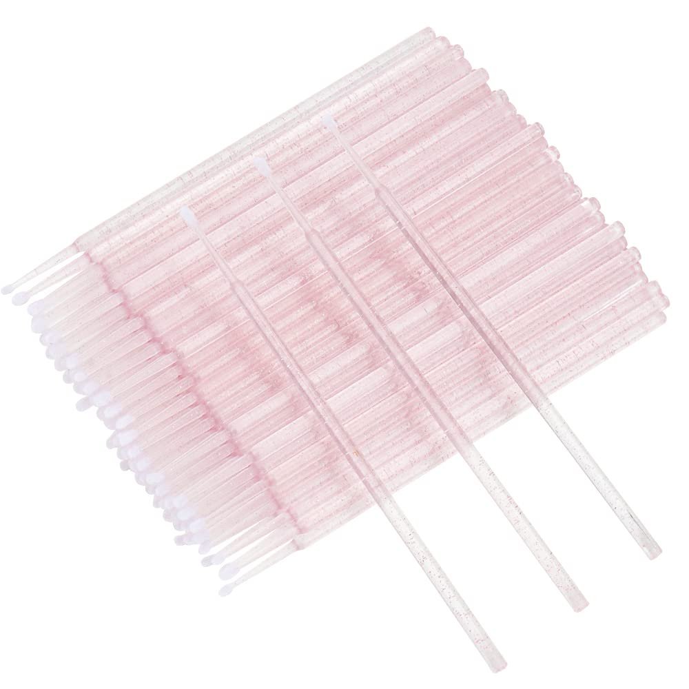 400 Pcs Glitter Crystal Micro Applicator Brushes Disposable Eyelash Extension Microswab Mascara Wands Brush For Lash Remover Brush Tools (Crystal pink)