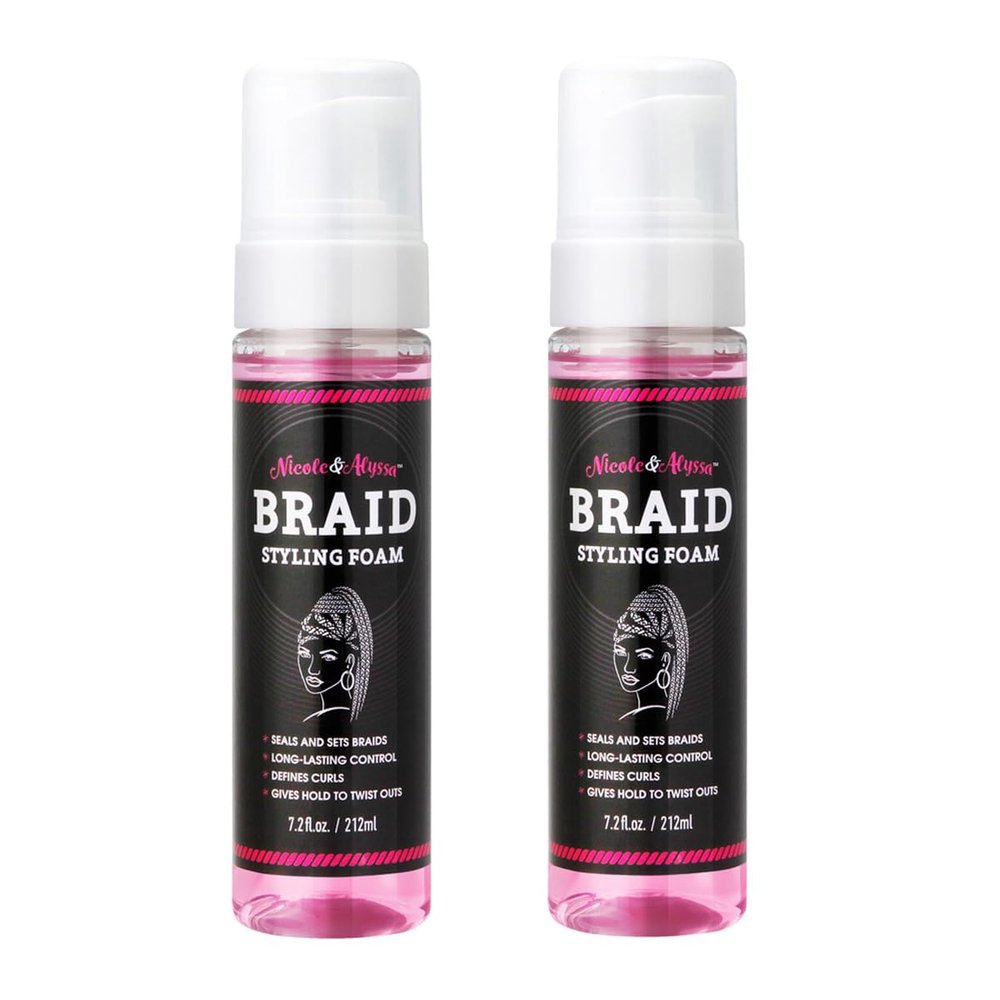Nicole & Alyssa - Braid Styling Foam 7.2oz - Premium Braid Foam Control Mousse - Extra Hold & High Shine for Braids, Twists, Locs - Moisturizing Formula, Flake-Free - Lightweight