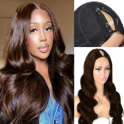 180% Density Body Wavy V Part Wig Human Hair No Leave Out Side Part Glueless Wig Human Hair Wigs for Women