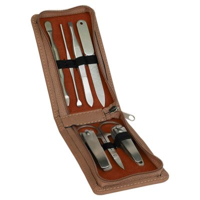 7-Piece Leatherette Manicure Gift Set - Faux Leather Case (Dark Brown)