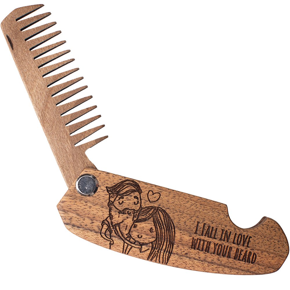 Beard Comb Personalized Gifts Anniversary Gift Wooden Brush Custom Comb Groomsmen Gift Hair Brush Pocket Brush Birthday Gift for Boyfriend (Walnut, Fall In Love)