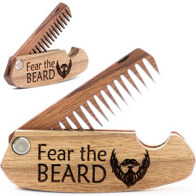 Beard Comb Personalized Gifts Anniversary Gift Wooden Brush Custom Comb Groomsmen Gift Hair Brush Pocket Brush Birthday Gift for Boyfriend (Walnut, Fear The Beard)