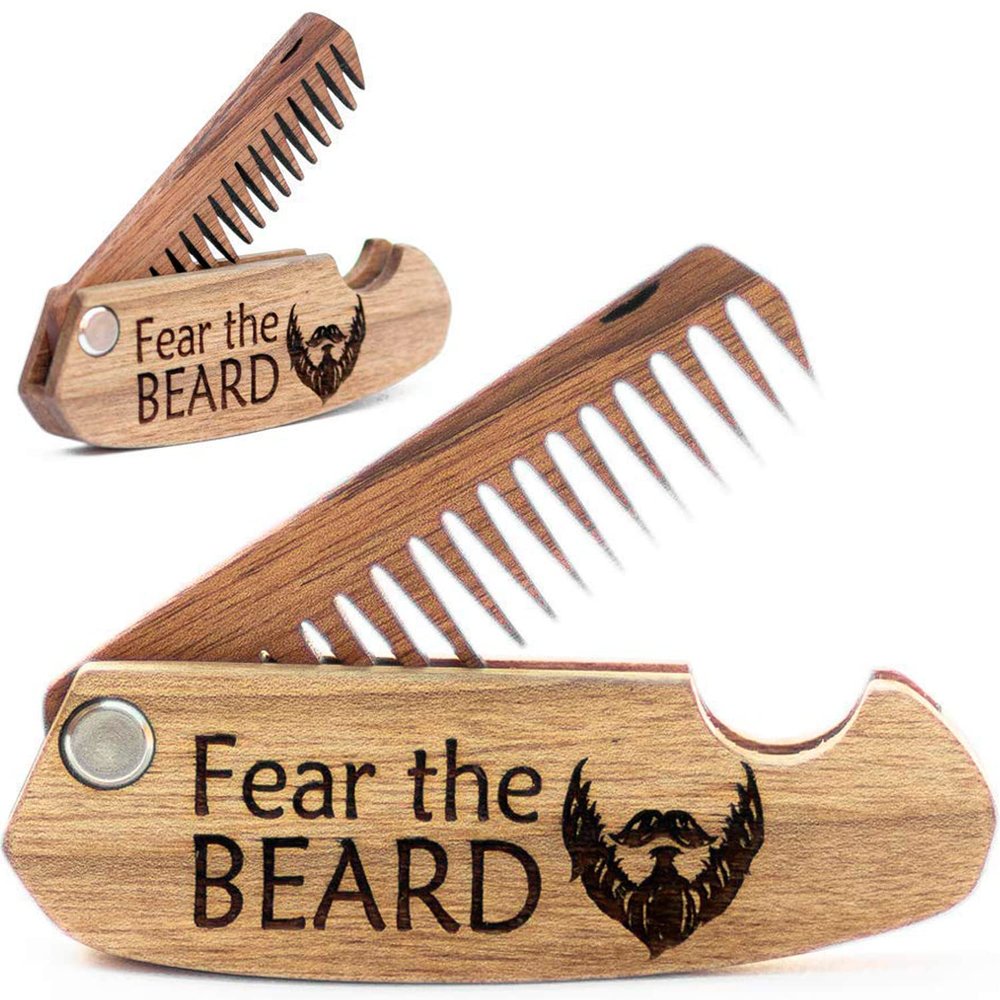 Beard Comb Personalized Gifts Anniversary Gift Wooden Brush Custom Comb Groomsmen Gift Hair Brush Pocket Brush Birthday Gift for Boyfriend (Walnut, Fear The Beard)