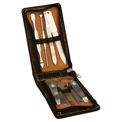 7-Piece Leatherette Manicure Gift Set - Faux Leather Case (Black)