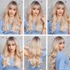 EMMOR Long Blonde Mixed White Wave Wig with Bangs Dark Roots Curly Wig for Women Synthetic Wig Natural Looking Heat Resistant Fiber Wigs view 3