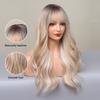 EMMOR Long Blonde Mixed White Wave Wig with Bangs Dark Roots Curly Wig for Women Synthetic Wig Natural Looking Heat Resistant Fiber Wigs view 4