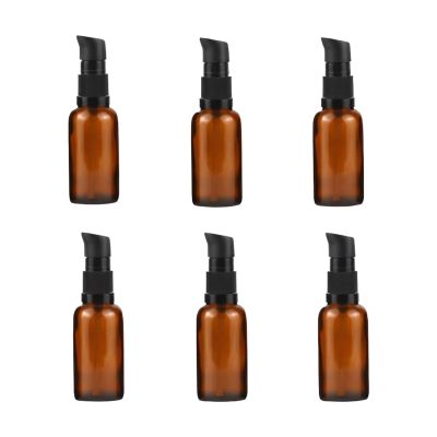 6 Pcs 30ml 1oz Amber Glass Bottles with Lotion Pump Empty Refillable Lotion Containers Cream Foundation Dispenser Storage Jars for DIY Skincare