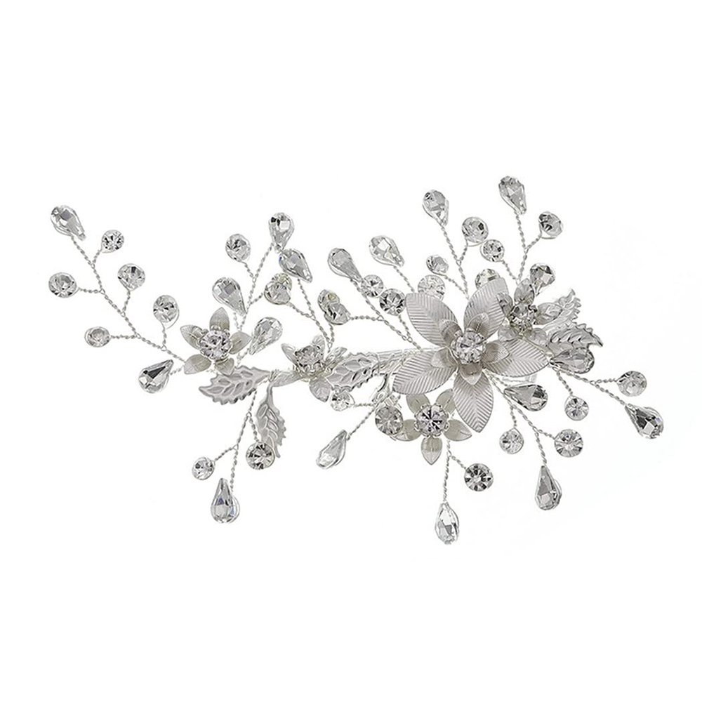 Rhinestone Wedding Hair Clips, Sinide Handmade Flower Crystal Wedding Hair Barrette Bridal Hair Accessories Headpiece Comb Barrette for Women Ladies Vintage Hair Barrette Bridesmaids Headpiece
