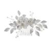 Bridal Hair Side Comb, Sinide Pearl Rhinestone Crystal Wedding Clip Handmade Leaves Flower Bridal Comb Barrette Silver Headpieces for Women Wedding, Vintage Hair Barrette Bridesmaids Headpiece view 1