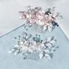 Bridal Hair Side Comb, Sinide Pearl Rhinestone Crystal Wedding Clip Handmade Leaves Flower Bridal Comb Barrette Silver Headpieces for Women Wedding, Vintage Hair Barrette Bridesmaids Headpiece view 3