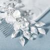 Bridal Hair Side Comb, Sinide Pearl Rhinestone Crystal Wedding Clip Handmade Leaves Flower Bridal Comb Barrette Silver Headpieces for Women Wedding, Vintage Hair Barrette Bridesmaids Headpiece view 4