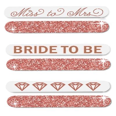 Wedding Day Survival Kit for Bride - Set of 6 Rose Gold Sparkle Bride Nail Files (2) Bride to Be, (2) Miss to Mrs, (2) Diamonds - Bridal Shower Gifts - Emery Board